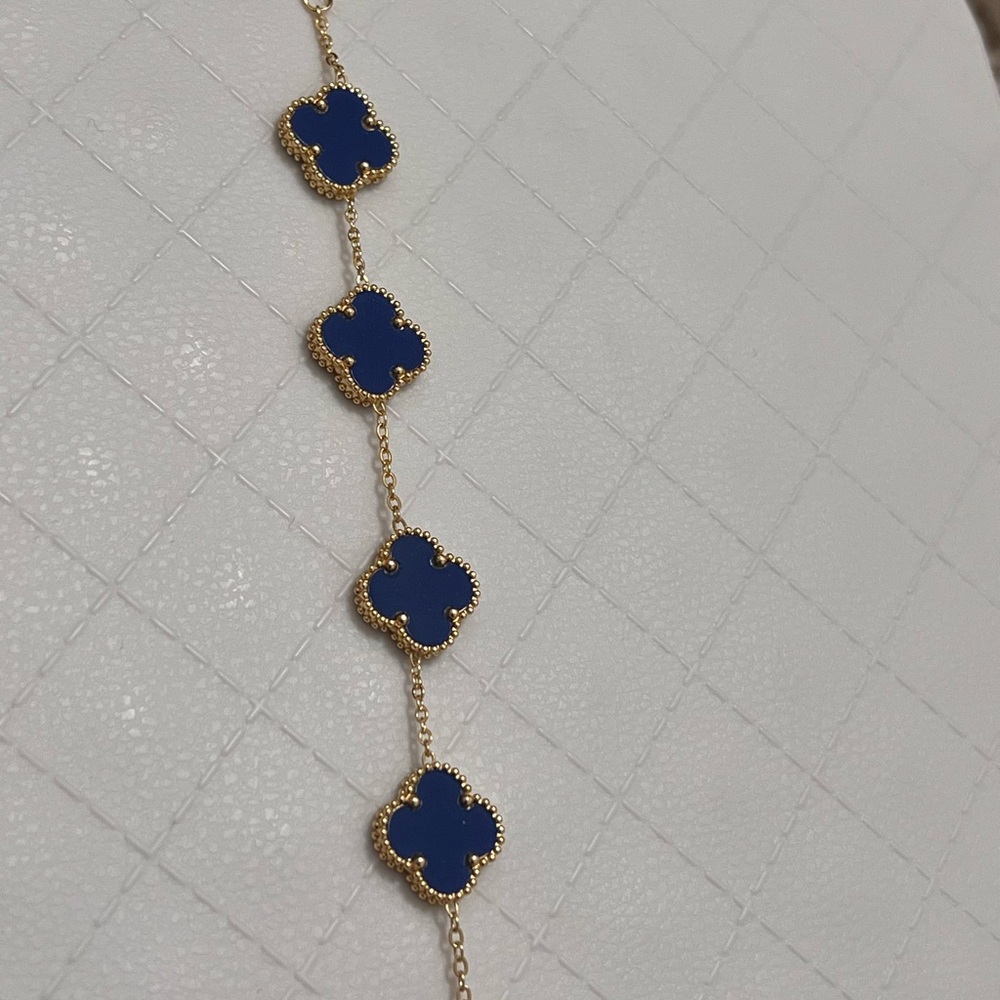 Blue & Gold Clover Charm Bracelet